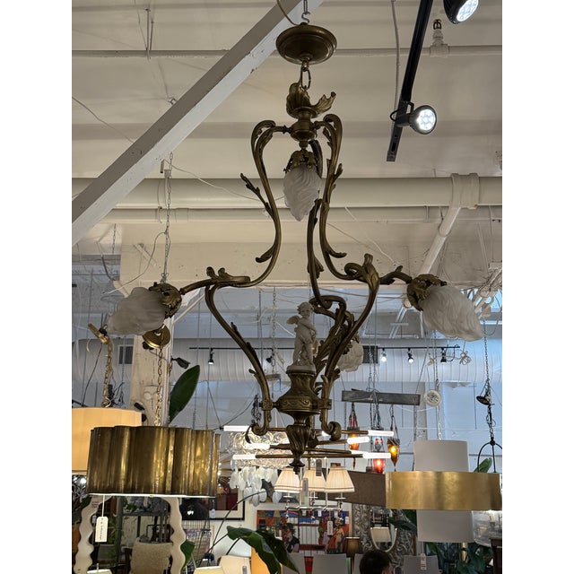 Art Nouveau Art Nouveau Four Light Cherub Chandelier, Early 20th Century For Sale - Image 3 of 12