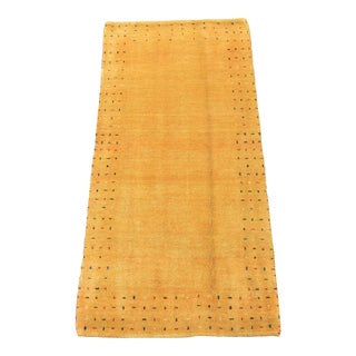 Gabbeh Rug 2’3” X 4’8” Gold Wool Contemporary Hand-Knotted Carpet For Sale
