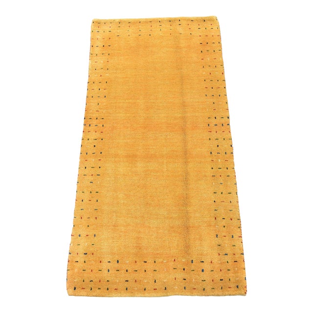 Gabbeh Rug 2’3” X 4’8” Gold Wool Contemporary Hand-Knotted Carpet For Sale