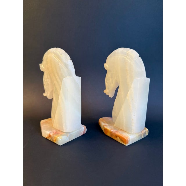 Pair of Vintage White Onyx Stone Horse Bookends For Sale In Atlanta - Image 6 of 10