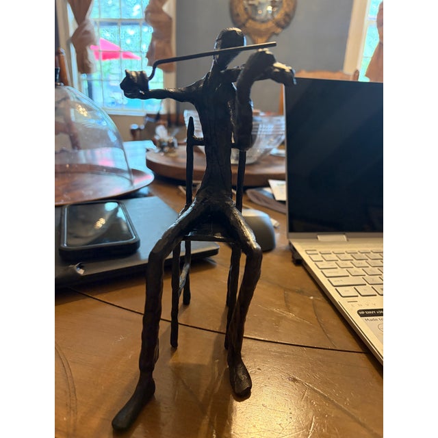 Vintage Mid-Century Brutalist Seated Violinist Metal Sculpture (1960's-1970's) A striking vintage Mid-Century Modern...