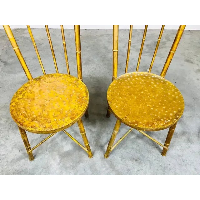 Gold Vintage Pair of Hollywood Regency Gold Gilt Metal Faux Bamboo High Back Chairs For Sale - Image 8 of 10