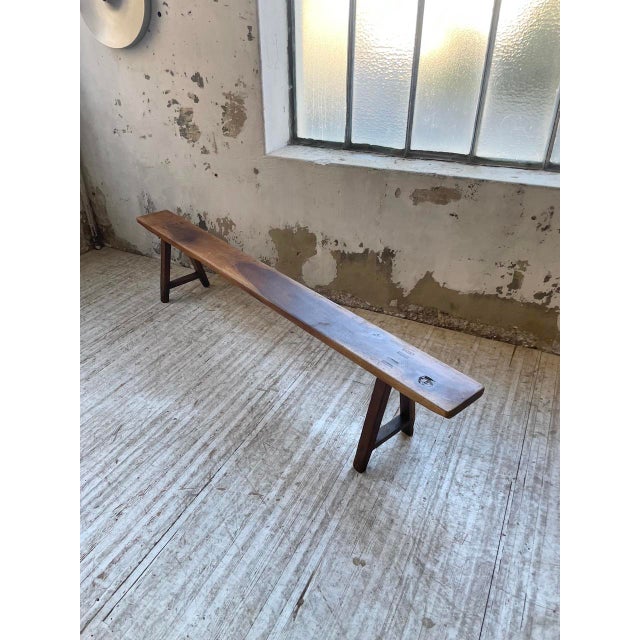 Old farm bench in solid walnut with its beautiful dimensions of 230 cm Very beautiful overall patina, fully restored,...
