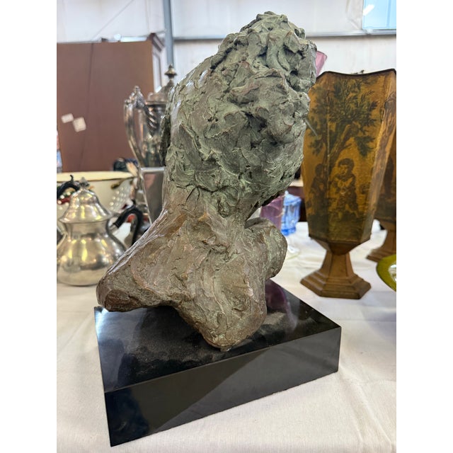 Vintage Art Sculpture Plaster Bust of Woman Textured on Base Signed For Sale - Image 4 of 5