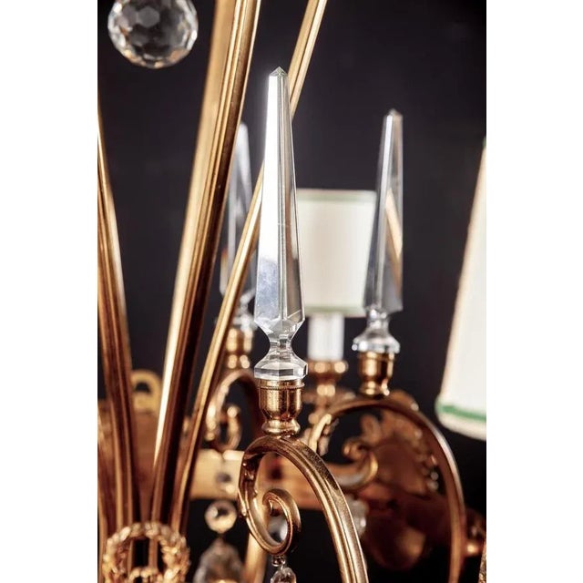 Metal Art Deco Italian Brass Chandelier with Porcelain Insert, 1940 For Sale - Image 7 of 13