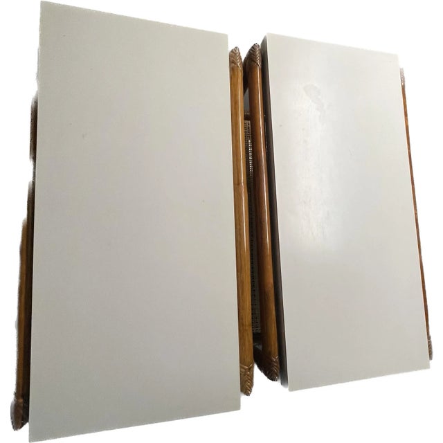 Mid-Century Modern 1970s Pair of Mid-Century Modern Rattan & Glass End Tables With Cane Shelf — Gabriella Crespi Style For Sale - Image 3 of 10