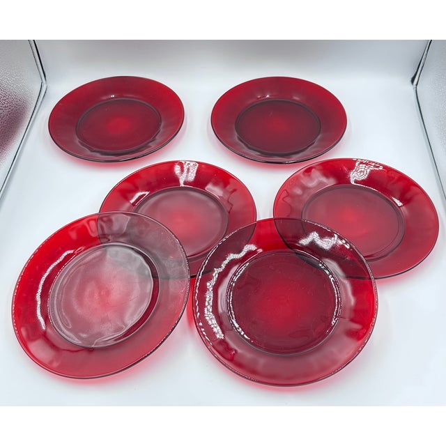 Anchor Hocking 1930's Royal Ruby by Anchor Hocking Dinner 9" Plates 6pc Set For Sale - Image 4 of 6