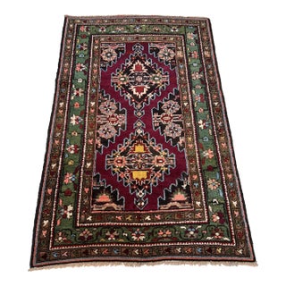 1970s Wine Persian Hamadan Hand-Knotted Wool Rug - 3'5" X 5'3" For Sale