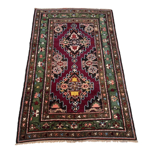 1970s Wine Persian Hamadan Hand-Knotted Wool Rug - 3'5" X 5'3" For Sale