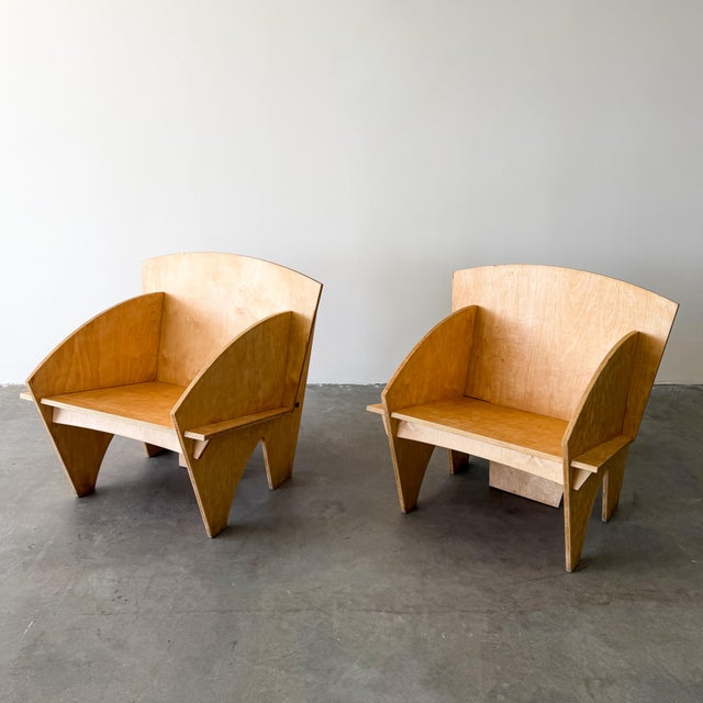 Camel Vintage 1980s Postmodern Plywood Puzzle Chair and Ottoman For Sale - Image 8 of 18