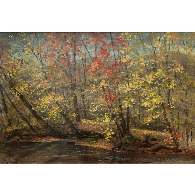 Original vintage American impressionist fall landscape oil painting by John McClusky (b.1914-d.1994). Oil on board signed...