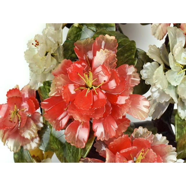 Vintage Handmade Rare Monumental Jade Gemstone Carved Botanical Bonsai Tree in Stone Planter For Sale - Image 6 of 18