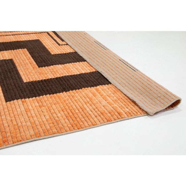 10 X 12 Modern Hand Loom Designed Wool Rug in Orange For Sale - Image 4 of 11