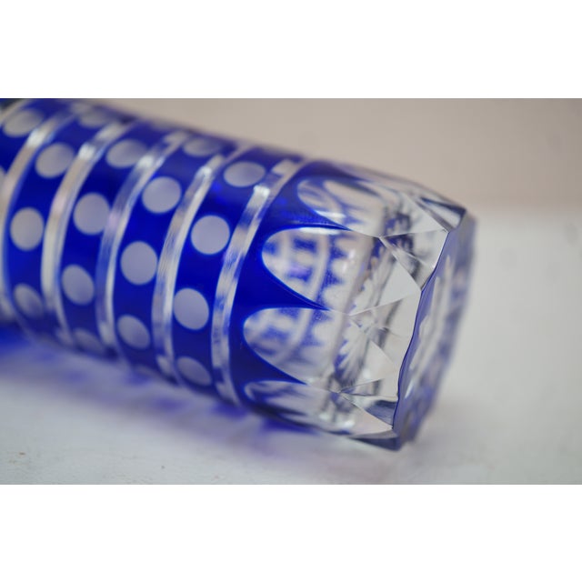 Glass Late 20th Century Bohemian Blue Cut to Clear Crystal Polka Dot Shot Glasses Tumblers - Set of 5 For Sale - Image 7 of 11