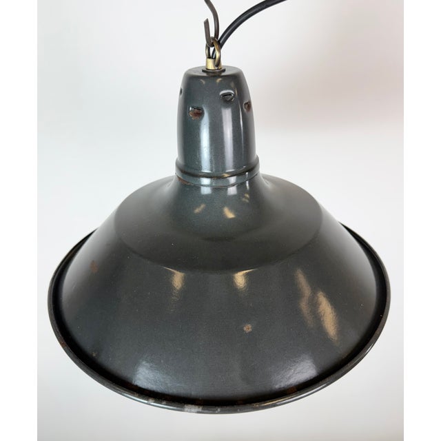 Metal Industrial French Black Enamel Factory Pendant Lamp, 1960s For Sale - Image 7 of 17