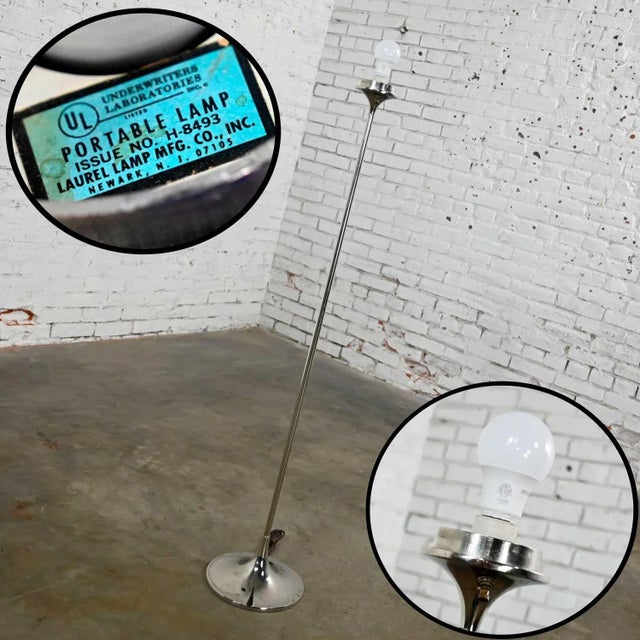 Mid 20th Century Mid-Century Modern Floor Lamp Chrome With Frosted Glass Mushroom Globe by Laurel Lamp Co. For Sale - Image 11 of 13