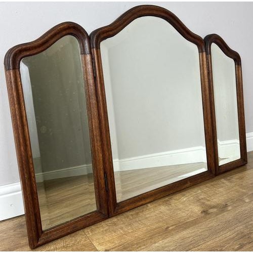 French Triple Folding Dressing Table Mirror in Oak For Sale - Image 11 of 11