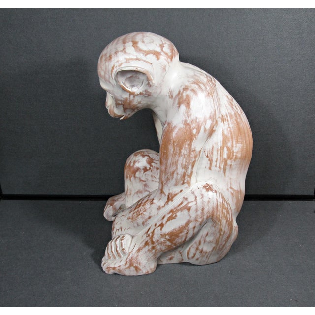 Sarreid Ltd. Spanish Carved Wood Sitting Monkey Sculpture Circa 1970s For Sale - Image 14 of 18