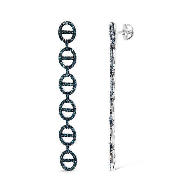 Haus of Brilliance Sterling Silver 1.0 Cttw Blue Diamond Linked Circle Drop Earrings For Sale - Image 4 of 4