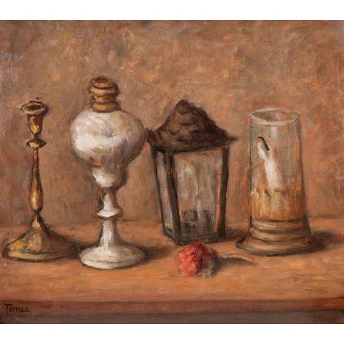 Fiorenzo Tomea, Lanterns Still-Life Painting, 1943, Oil on Panel For Sale