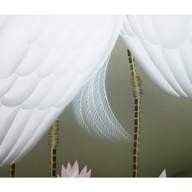 "Egrets and the Moon" by Kawamura Shusui, Showa Era Japanese Silk Scroll Painting For Sale - Image 11 of 18