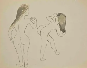 Lucien Coutaud, Women, China Ink Drawing, Mid-20th Century