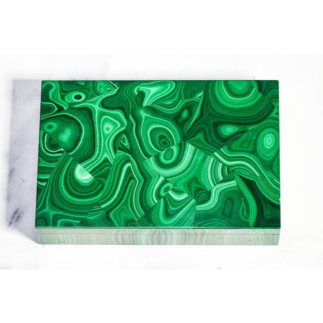 Art Deco Amazing Antique Malachite Box 800 Silver Mounted Jewelry Casket White Onyx Interior European Luxury Desk Box With Provenance Home Decor For Sale - Image 3 of 17