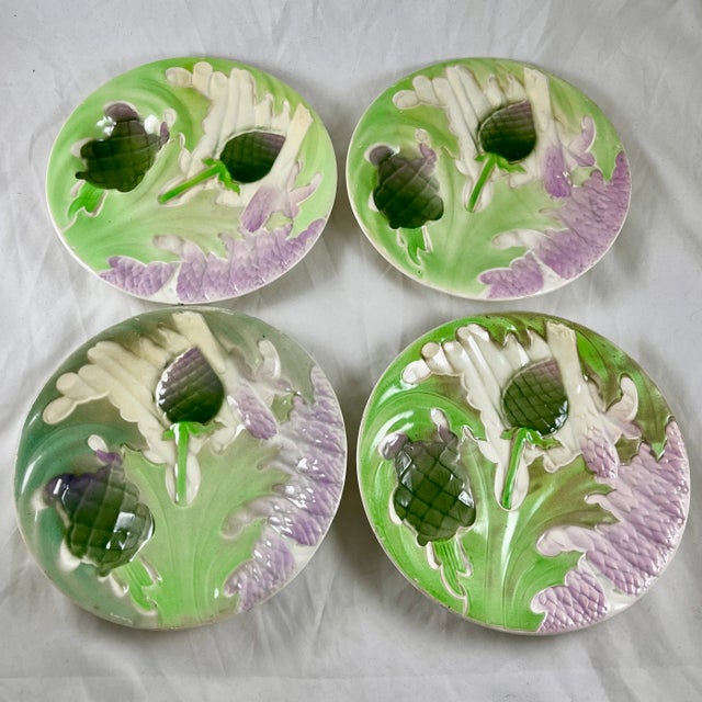 French Provincial St. Clément, Keller Guerin Asparagus & Artichoke Faïence Majolica Plate For Sale - Image 3 of 11