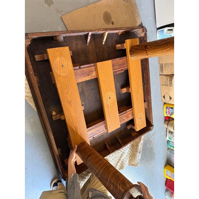 Antique Victorian Style Tiger Oak Table, Square Dining Table With Leaves on Casters For Sale - Image 13 of 17