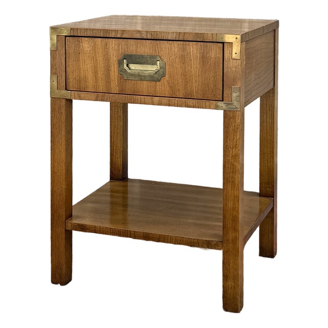 Vintage Dixie Campaigner Collection Campaign Pecan 1 Drawer Nightstand With Open Shelf For Sale