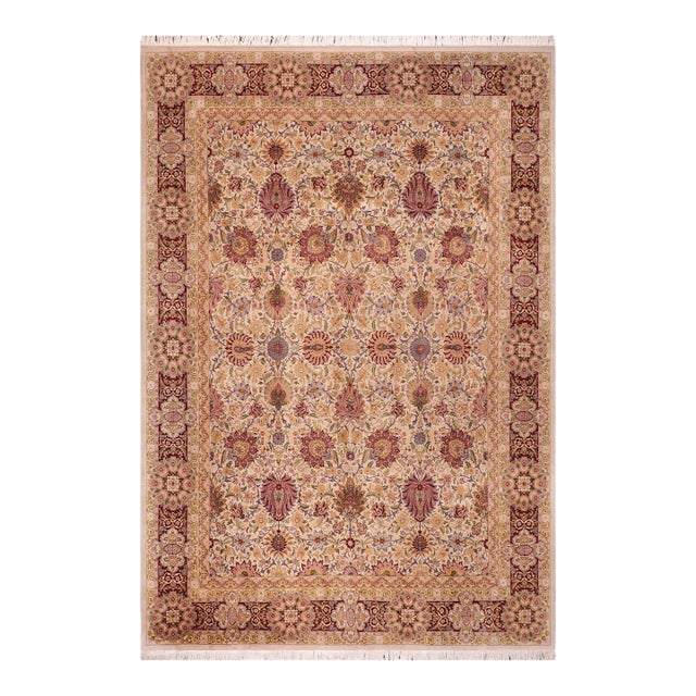1990's Floral Pak-Persian Tan/Drk. Red Wool Rug - 10'1'' X 14'3'' For Sale