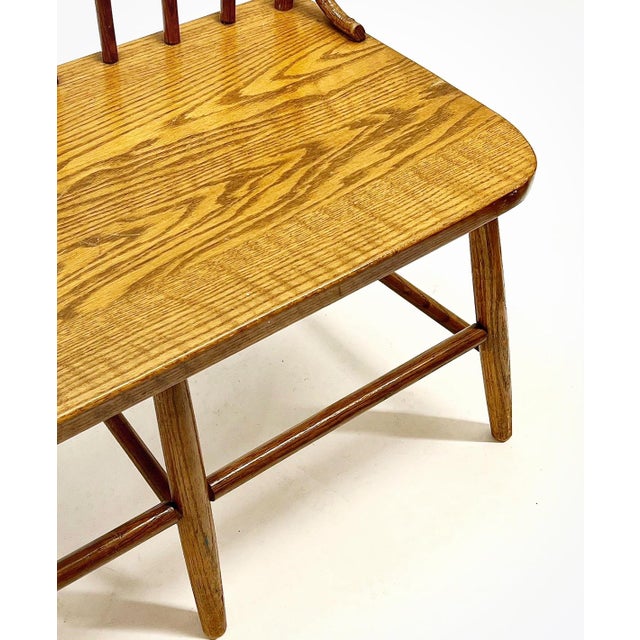 Wood Mid Century Solid Oak Bowback Windsor Armless Bench Settee For Sale - Image 7 of 10