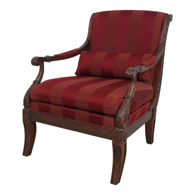 Ethan Allen Carved Frame Upholstered Lounge Chair For Sale
