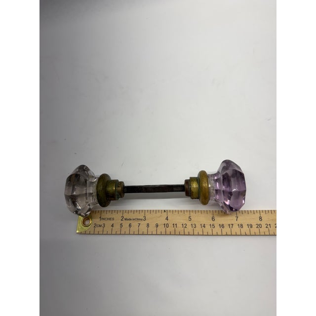 Antique Victorian Sun-Purple Amethyst & Clear Glass Doorknob Set With Spindle For Sale - Image 6 of 6