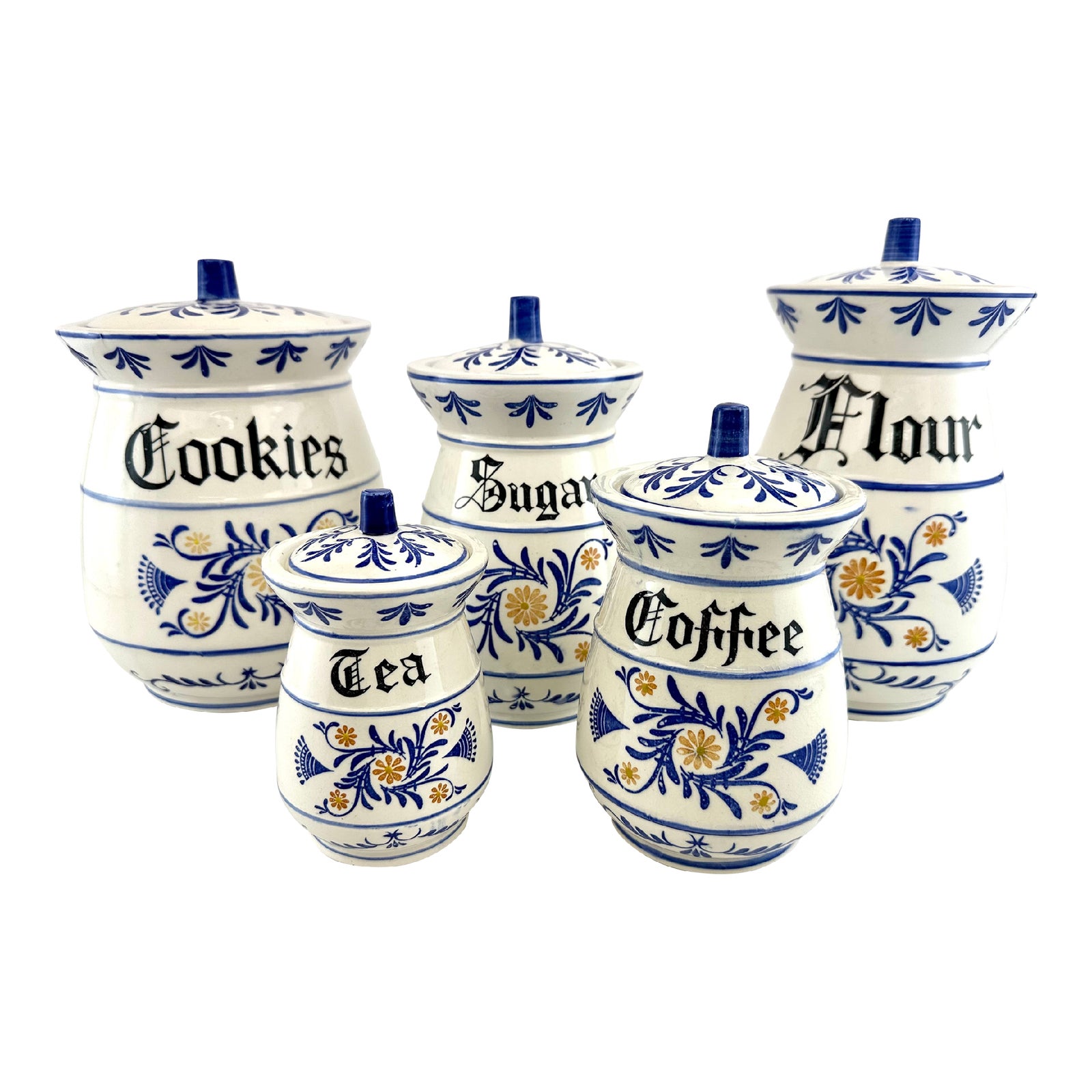 ロイヤルネイビー　セット Vintage Royal Sealy Japan Blue and White Canister Set, Cookie