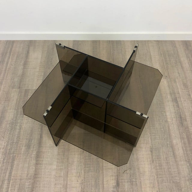 Metal Smoked Glass Coffee Side Table, Italy, 1970s For Sale - Image 7 of 12