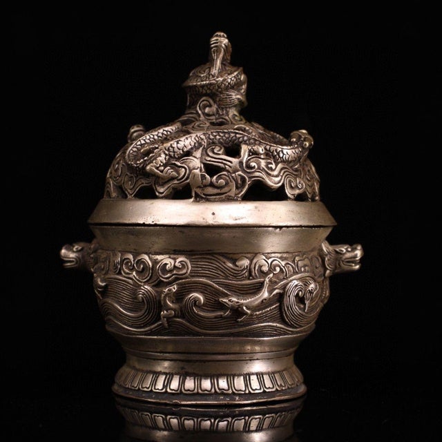 Enhance your space with the majestic presence of this vintage silver-plated bronze incense burner. This finely cast censer...