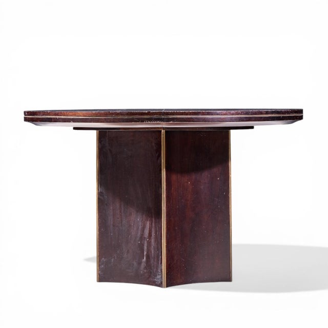 Mid 20th Century Barbara Barry for McGuire Mahogany and Brass Expanding Dining Table With 2 Leaves For Sale - Image 5 of 14
