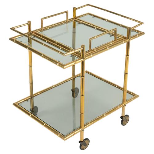 Mid-Century Serving Bar Cart in Brass and Glass in the style of Maison Baguès, Italy, 1960s For Sale - Image 16 of 16