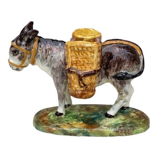 French Majolica Donkey Vallauris With Basket Circa 1930 For Sale