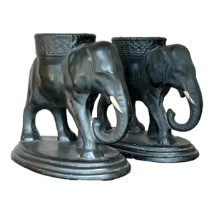 Vintage Boho Matte Glazed Ceramic Elephants- Set of 2