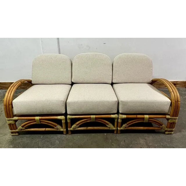 Ritts Co. Ritts So. Rattan Sofa with Custom Upholstery For Sale - Image 4 of 13