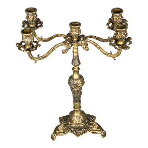 Antique Italian Ornate Gold Candelabra 5 Arms With Koi Fish and Flower Accents