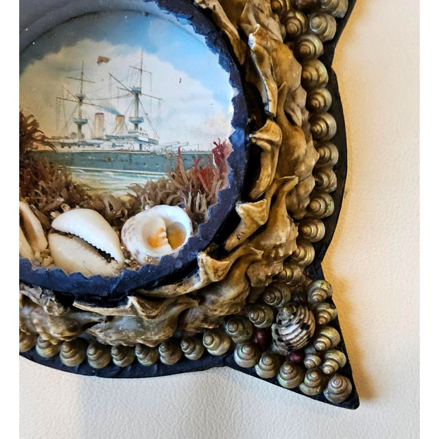 Edwardian Shellwork Valentine Diorama of a Royal Navy Cruiser, Star-Shaped Frame For Sale In Philadelphia - Image 6 of 9