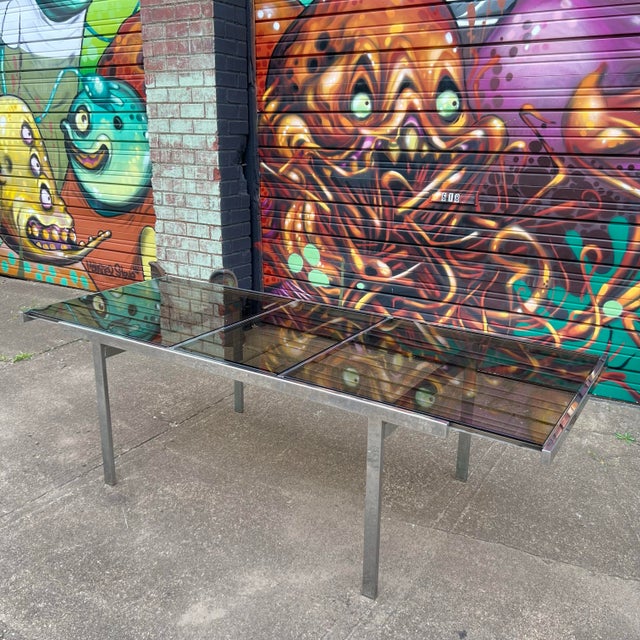 Dillingham Milo Baughman Chrome and Smoked Glass Dining Set Dillingham Chairs For Sale - Image 4 of 12