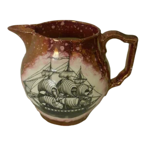 Vintage Grays Pottery Sailing Ship Maroon Lusterware Staffordshire Pitcher 1942-1958