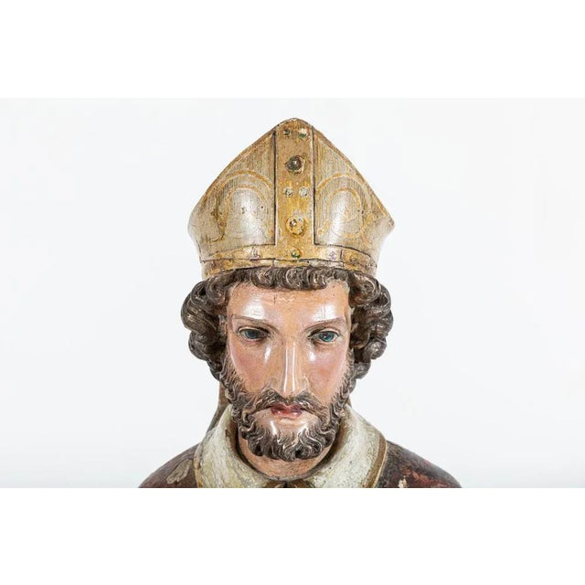 18th Century Italian Polychrome Carved Oak Bishop Statue For Sale - Image 11 of 18