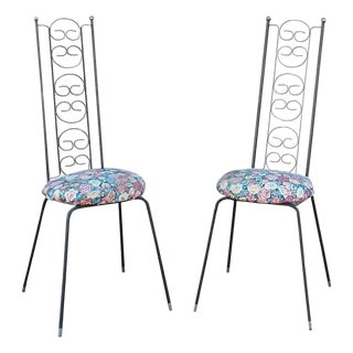 Mid-Century Spanish Revival Iron High Back Chairs Attributed to Arthur Umanoff For Sale
