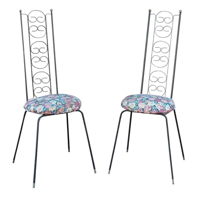 Mid-Century Spanish Revival Iron High Back Chairs Attributed to Arthur Umanoff For Sale