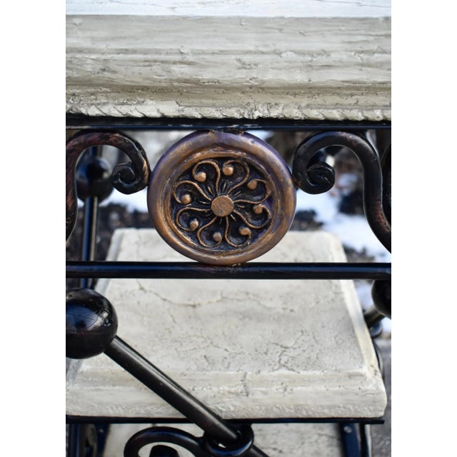Faux Stone Plant Stand Side Table 3 Tier Vintage Neoclassical Metal 25" For Sale - Image 9 of 11
